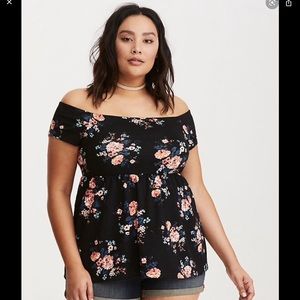Torrid Floral Print Off Shoulder Babydoll Top